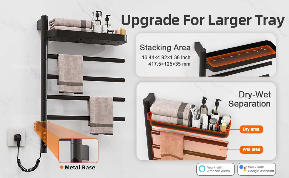 SIOYIE Smart Rotating Heated Towel Rack For Bathroom, Wall-Mounted Electric Towel Dryer With Swivel Bars & Shelf, Smart Timer, Low Carbon Steel, Plug-in/Hardwired, Towel Warmer With Wi-Fi App Control_voghion.com